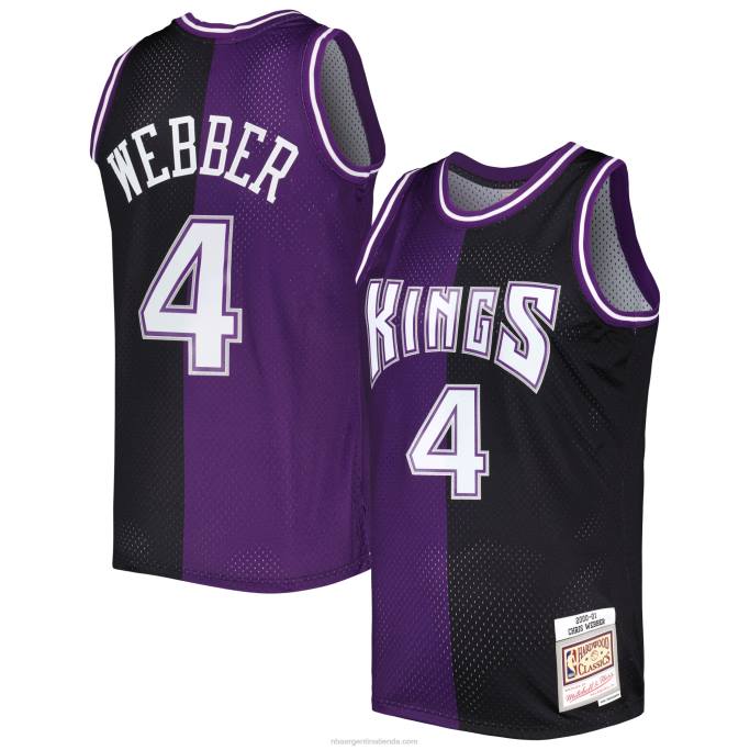 NBA 0F6D531 sacramento kings chris webber mitchell & ness púrpura / negro hardwood classics split swingman jersey
