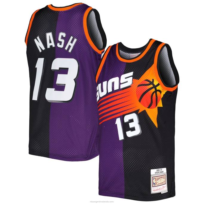 NBA 0F6D476 phoenix suns steve nash mitchell & ness púrpura / negro hardwood classics split swingman jersey