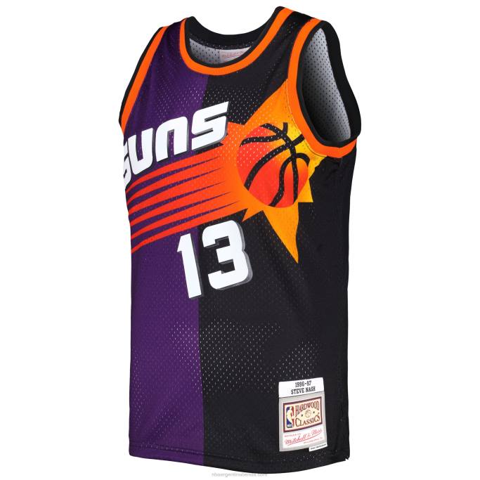 NBA 0F6D476 phoenix suns steve nash mitchell & ness púrpura / negro hardwood classics split swingman jersey