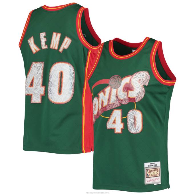 NBA 0F6D6611 seattle supersonics shawn kemp verde madera dura clásicos 75 aniversario diamante swingman jersey