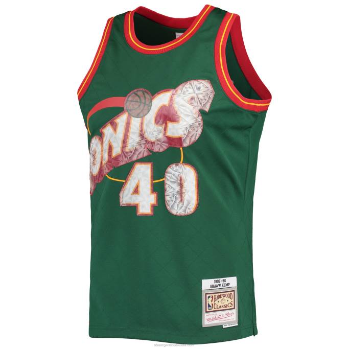 NBA 0F6D6611 seattle supersonics shawn kemp verde madera dura clásicos 75 aniversario diamante swingman jersey