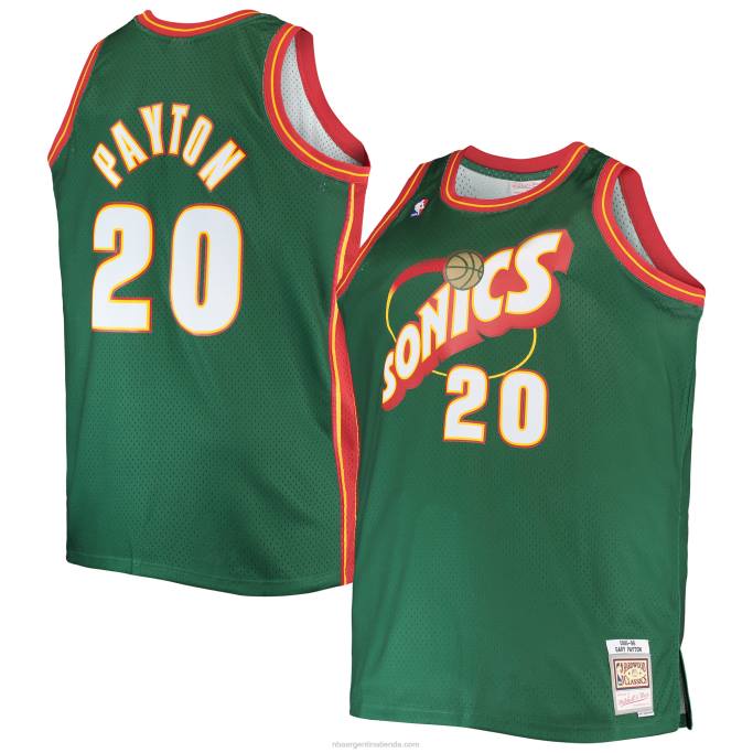 NBA 0F6D7540 seattle supersonics gary payton mitchell & ness verde grande y alto clásico de madera dura swingman jersey