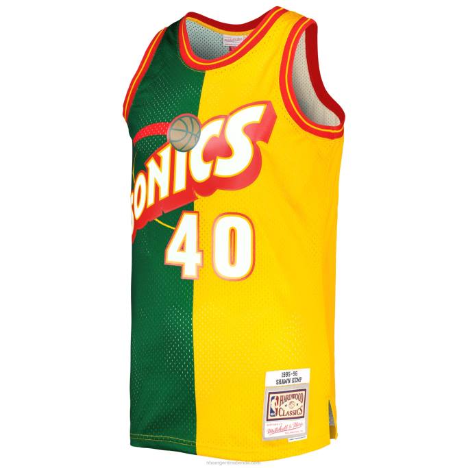 NBA 0F6D987 Seattle supersonics shawn kemp mitchell & ness verde/dorado hardwood classics split swingman jersey