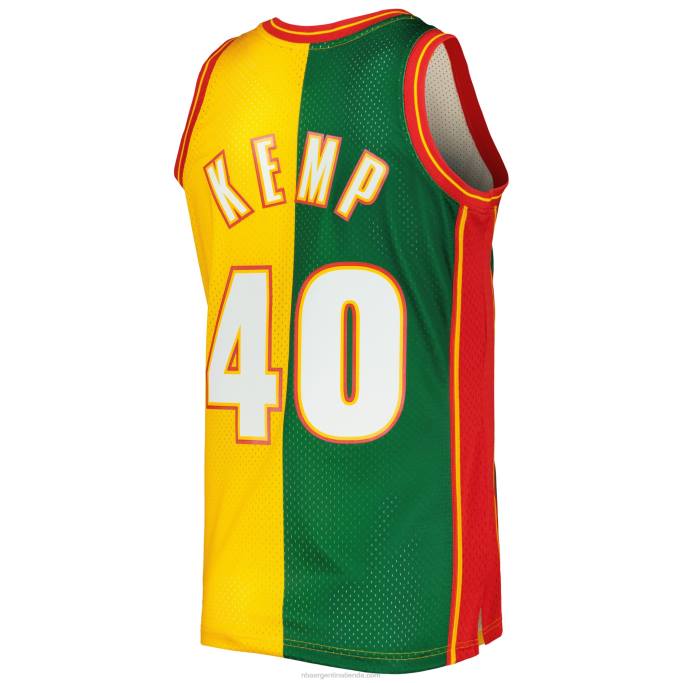 NBA 0F6D987 Seattle supersonics shawn kemp mitchell & ness verde/dorado hardwood classics split swingman jersey