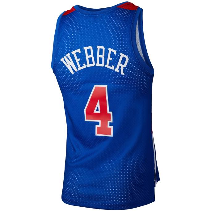 NBA 0F6D16666 balas de washington chris webber mitchell & ness azul clásico de madera dura jersey swingman