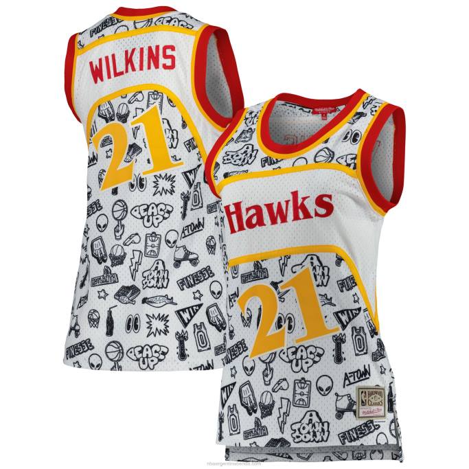 NBA 0F6D9014 atlanta hawks dominique wilkins mitchell & ness blanco 1986 doodle swingman jersey