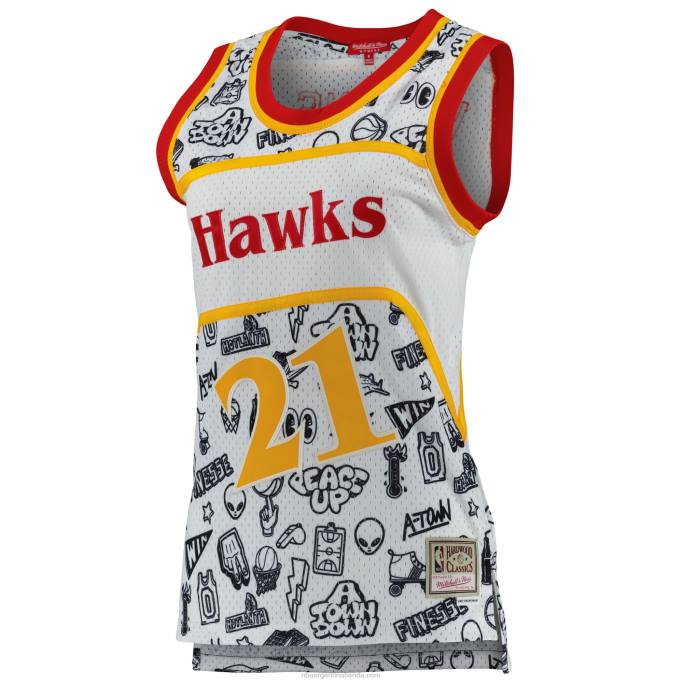NBA 0F6D9014 atlanta hawks dominique wilkins mitchell & ness blanco 1986 doodle swingman jersey