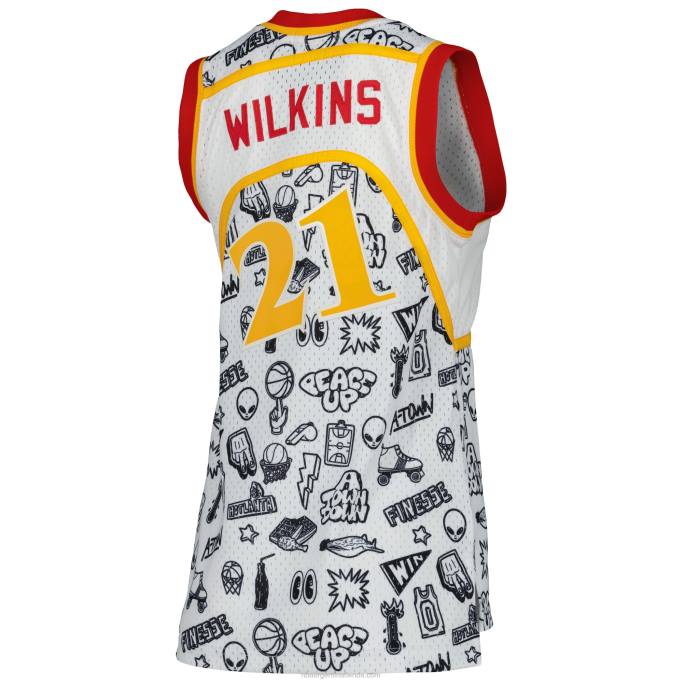NBA 0F6D9014 atlanta hawks dominique wilkins mitchell & ness blanco 1986 doodle swingman jersey