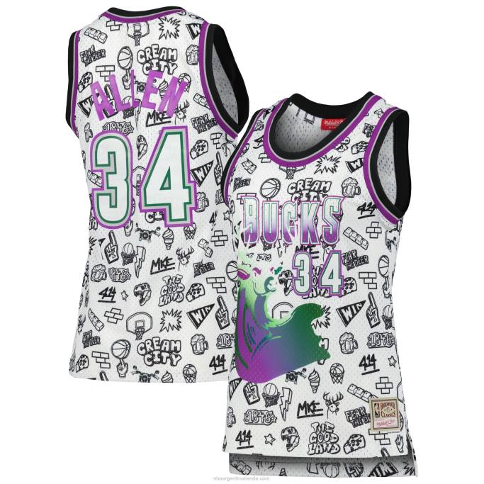 NBA 0F6D9731 milwaukee bucks ray allen mitchell & ness blanco garabato swingman jersey