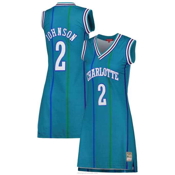 NBA 0F6D8964 charlotte hornets larry johnson verde azulado 1992 hardwood classics nombre y número jugador jersey vestido