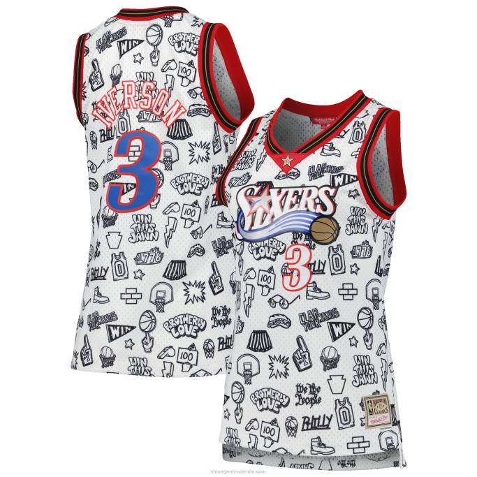 NBA 0F6D9941 philadelphia 76ers allen iverson mitchell & ness blanco 2000 doodle swingman jersey