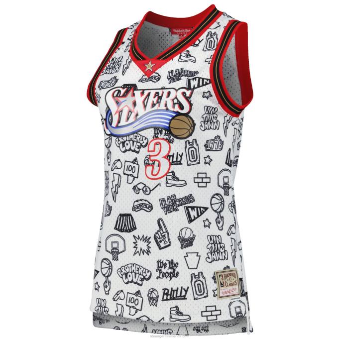 NBA 0F6D9941 philadelphia 76ers allen iverson mitchell & ness blanco 2000 doodle swingman jersey