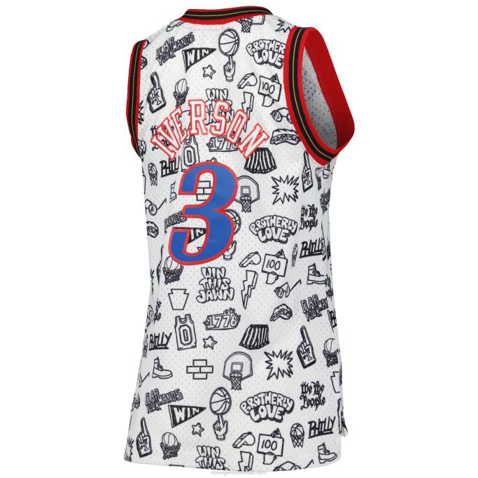 NBA 0F6D9941 philadelphia 76ers allen iverson mitchell & ness blanco 2000 doodle swingman jersey