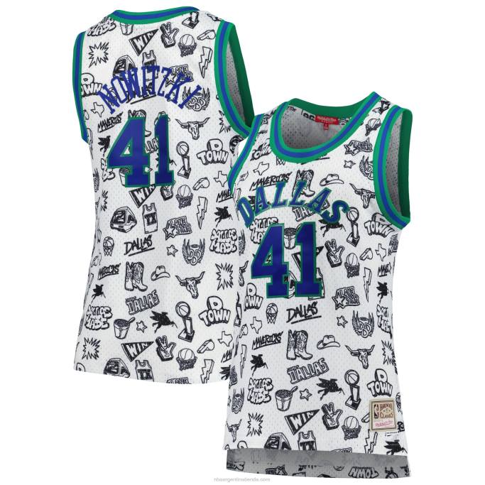 NBA 0F6D10122 dallas mavericks dirk nowitzki mitchell & ness blanco 1998 doodle swingman jersey
