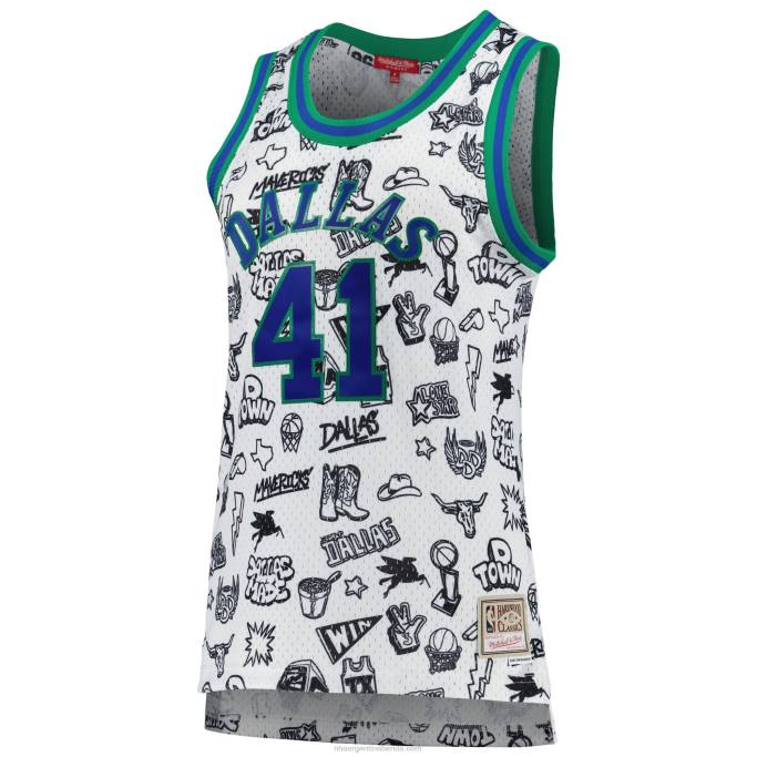 NBA 0F6D10122 dallas mavericks dirk nowitzki mitchell & ness blanco 1998 doodle swingman jersey