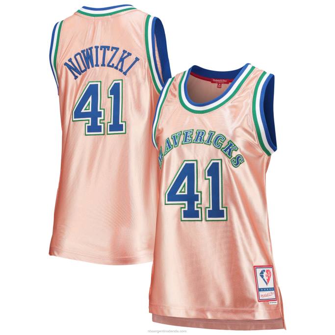 NBA 0F6D10849 dallas mavericks dirk nowitzki mitchell & ness rosa 75 aniversario oro rosa 1998 jersey swingman