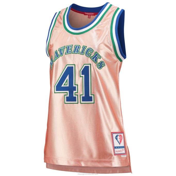 NBA 0F6D10849 dallas mavericks dirk nowitzki mitchell & ness rosa 75 aniversario oro rosa 1998 jersey swingman
