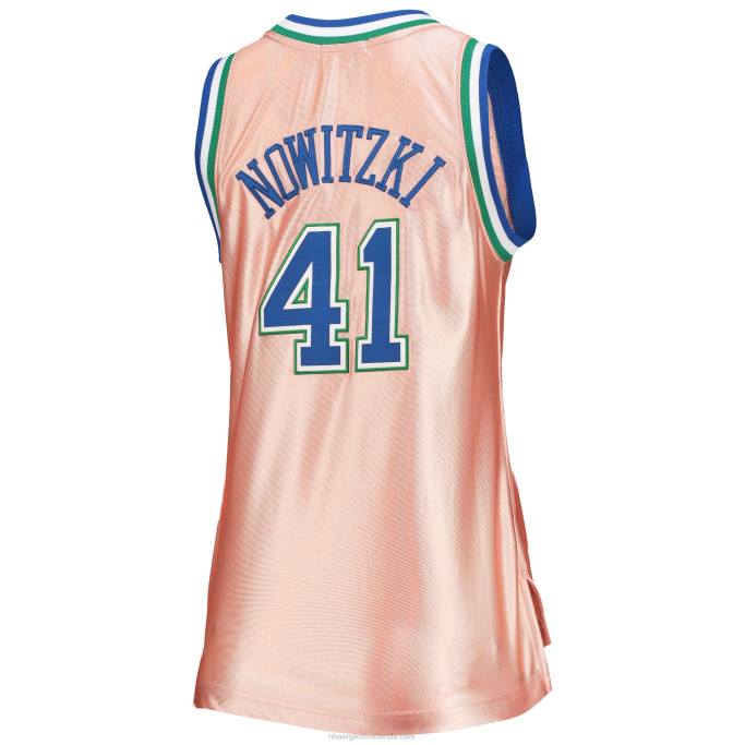 NBA 0F6D10849 dallas mavericks dirk nowitzki mitchell & ness rosa 75 aniversario oro rosa 1998 jersey swingman