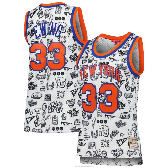 NBA 0F6D10262 new york knicks patrick ewing mitchell & ness blanco 1991 doodle alero jersey