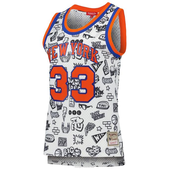 NBA 0F6D10262 new york knicks patrick ewing mitchell & ness blanco 1991 doodle alero jersey