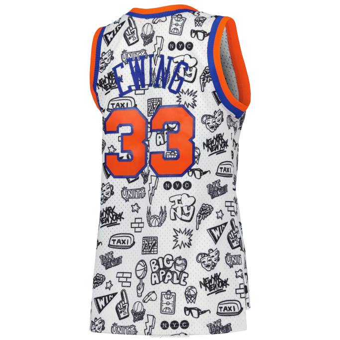 NBA 0F6D10262 new york knicks patrick ewing mitchell & ness blanco 1991 doodle alero jersey