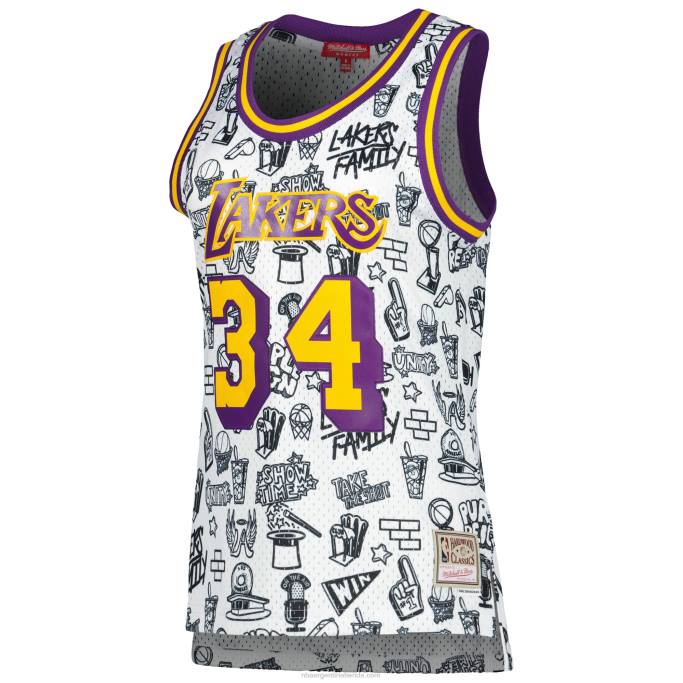 NBA 0F6D9024 los angeles lakers shaquille o'neal mitchell & ness garabato blanco swingman jersey
