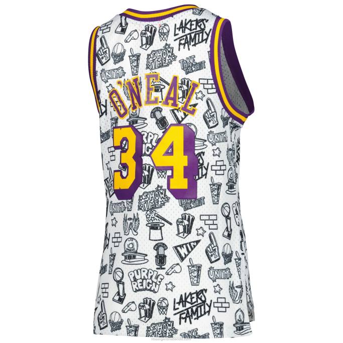 NBA 0F6D9024 los angeles lakers shaquille o'neal mitchell & ness garabato blanco swingman jersey
