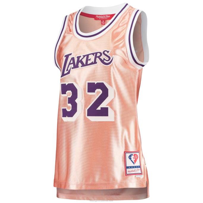 NBA 0F6D9737 camiseta de los angeles lakers magic johnson rosa 75 aniversario oro rosa 1984 swingman