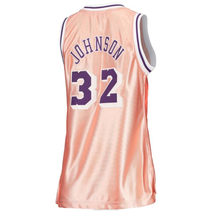 NBA 0F6D9737 camiseta de los angeles lakers magic johnson rosa 75 aniversario oro rosa 1984 swingman