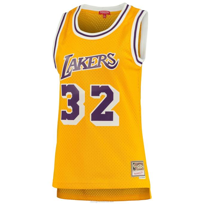 NBA 0F6D9809 camiseta de los angeles lakers magic johnson mitchell & ness gold 1984-85 hardwood classics swingman