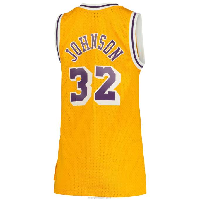 NBA 0F6D9809 camiseta de los angeles lakers magic johnson mitchell & ness gold 1984-85 hardwood classics swingman