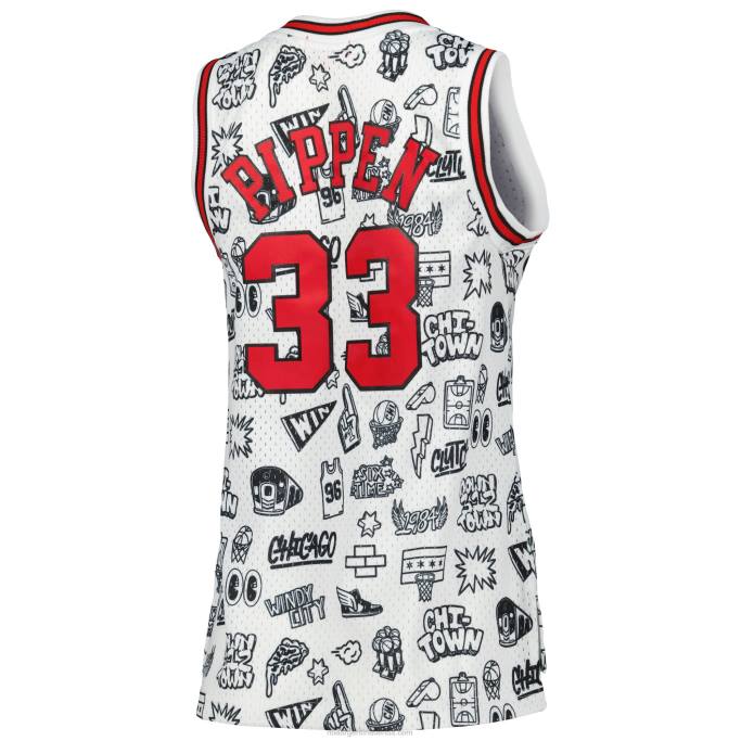 NBA 0F6D10073 los toros de chicago scottie pippen mitchell & ness garabatos blancos swingman jersey