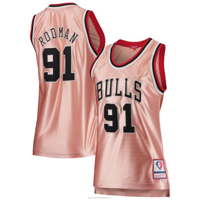 NBA 0F6D10548 chicago bulls dennis rodman mitchell & ness rosa 75 aniversario rosa oro swingman jersey