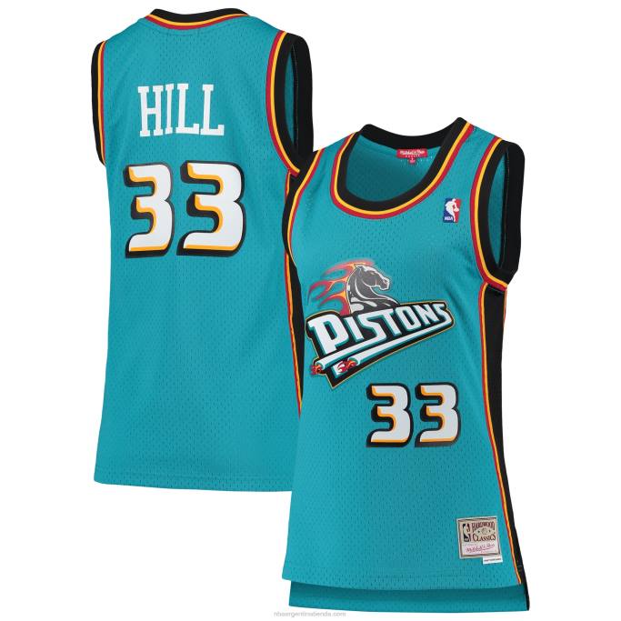 NBA 0F6D9807 detroit pistons grant hill mitchell & ness teal hardwood classics swingman jersey