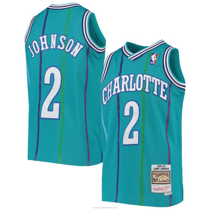 NBA 0F6D17163 charlotte hornets larry johnson mitchell & ness verde azulado 199hardwood classics swingman jersey