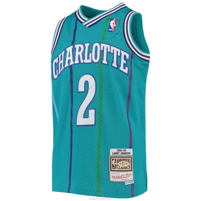 NBA 0F6D17163 charlotte hornets larry johnson mitchell & ness verde azulado 199hardwood classics swingman jersey