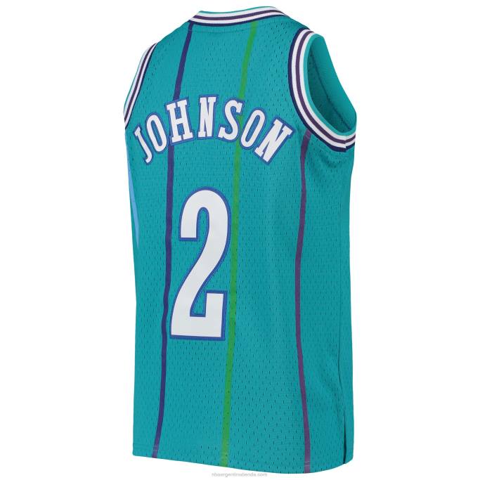 NBA 0F6D17163 charlotte hornets larry johnson mitchell & ness verde azulado 199hardwood classics swingman jersey