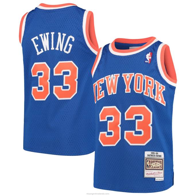 NBA 0F6D16907 patrick ewing mitchell & ness de los new york knicks camiseta clásica de swingman de madera dura azul