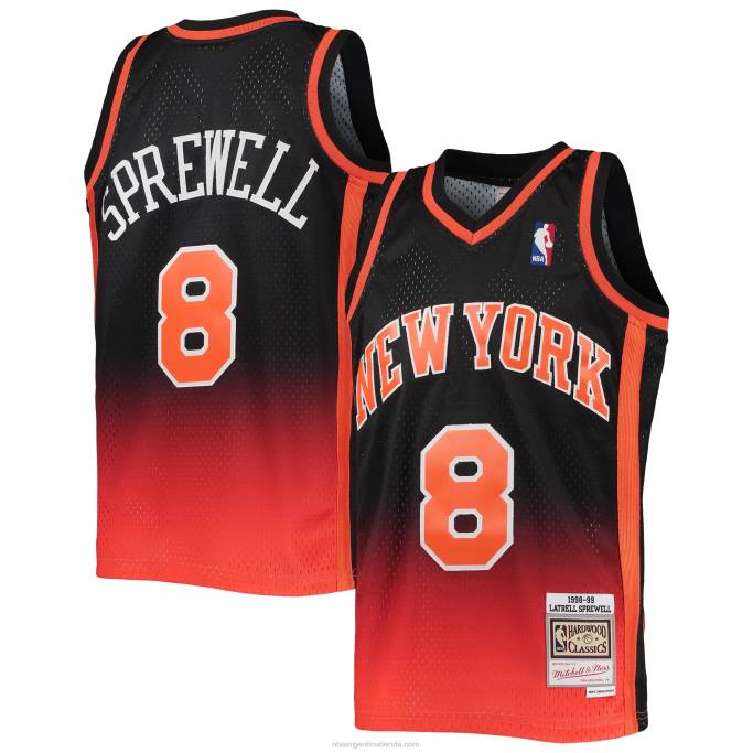 NBA 0F6D17462 New York Knicks Latrell Sprewell naranja/negro de madera dura Fadeaway camiseta de jugador Swingman