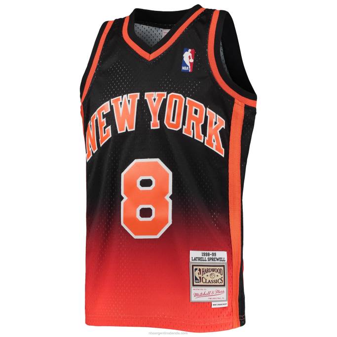 NBA 0F6D17462 New York Knicks Latrell Sprewell naranja/negro de madera dura Fadeaway camiseta de jugador Swingman