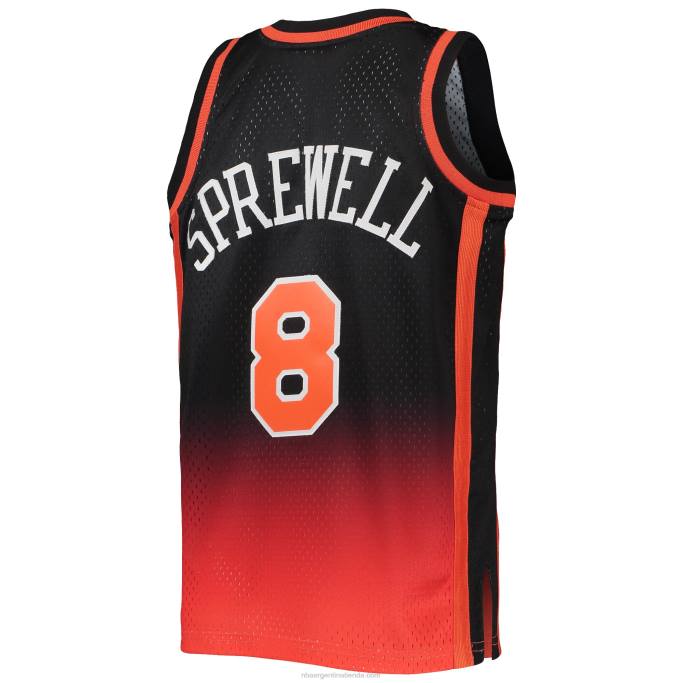 NBA 0F6D17462 New York Knicks Latrell Sprewell naranja/negro de madera dura Fadeaway camiseta de jugador Swingman