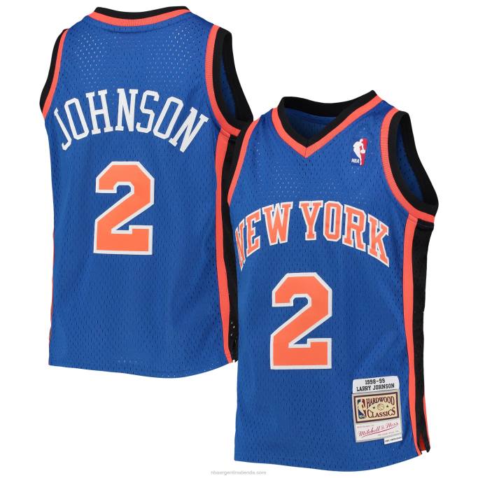 NBA 0F6D18089 new york knicks larry johnson mitchell & ness blue hardwood classics swingman jersey