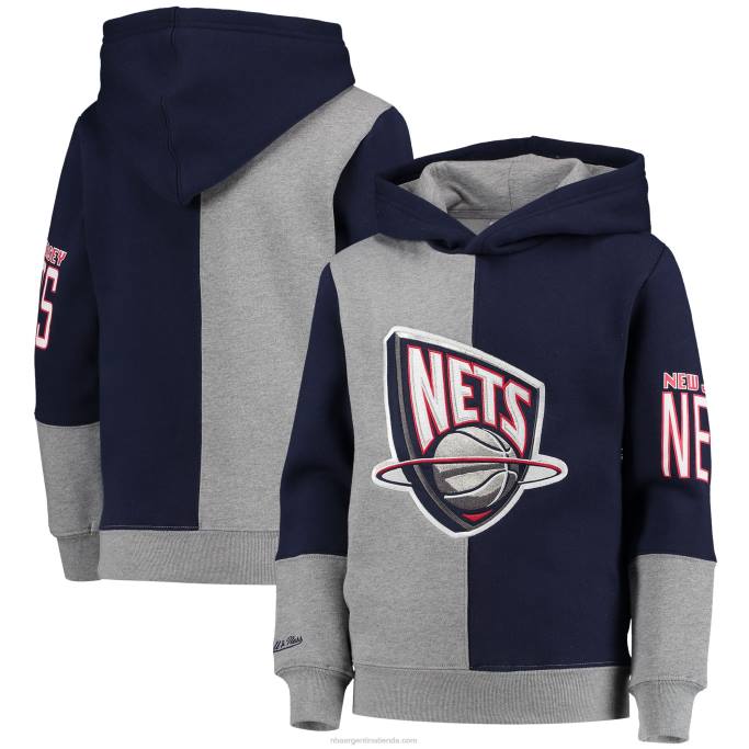 NBA 0F6D17820 new jersey nets blue/heathered grey hardwood classics sudadera con capucha de forro polar de color dividido