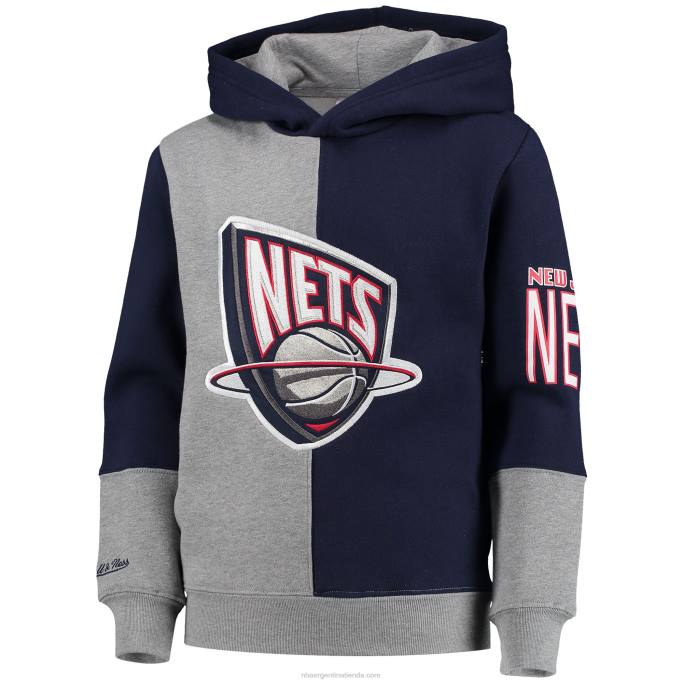 NBA 0F6D17820 new jersey nets blue/heathered grey hardwood classics sudadera con capucha de forro polar de color dividido