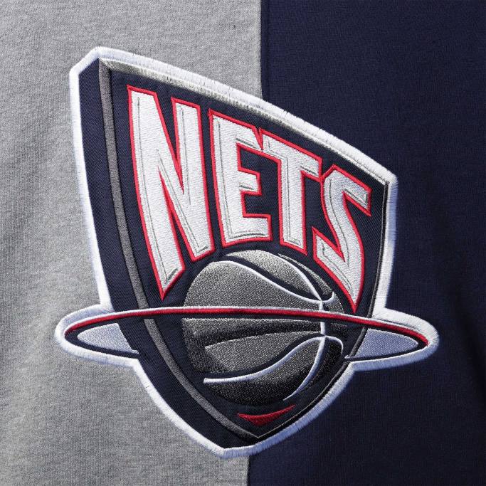 NBA 0F6D17820 new jersey nets blue/heathered grey hardwood classics sudadera con capucha de forro polar de color dividido