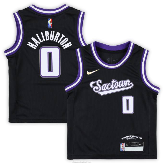 NBA 0F6D18193 Preescolar Sacramento Kings Tyrese Haliburton Nike Negro Replica Jersey