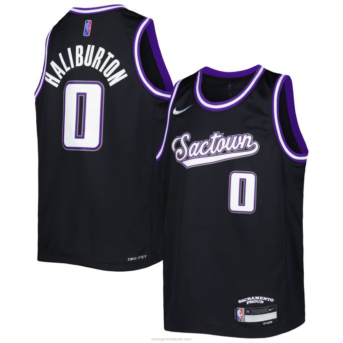 NBA 0F6D19305 Camiseta de los Sacramento Kings Tyrese Haliburton Nike Swingman negra.
